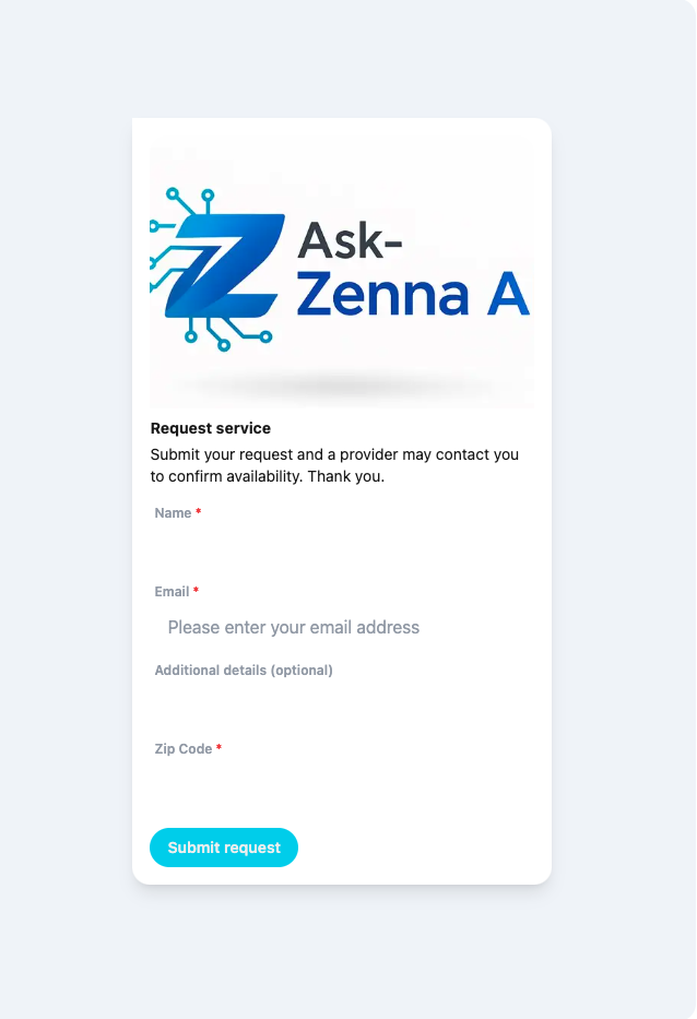 Zenna mobile estimate request flow